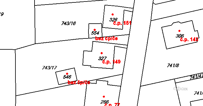 Dolní Kamenice 149, Česká Kamenice na parcele st. 327 v KÚ Dolní Kamenice, Katastrální mapa