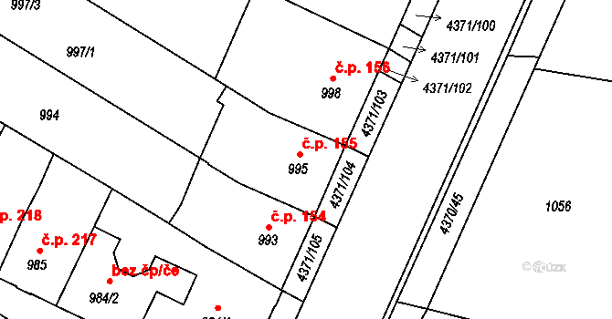 Veselí nad Lužnicí II 155, Veselí nad Lužnicí na parcele st. 995 v KÚ Veselí nad Lužnicí, Katastrální mapa