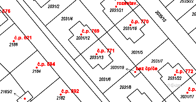 Veselí nad Lužnicí II 771, Veselí nad Lužnicí na parcele st. 2031/13 v KÚ Veselí nad Lužnicí, Katastrální mapa