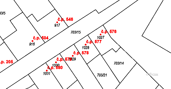 Sušice II 577, Sušice na parcele st. 1028 v KÚ Sušice nad Otavou, Katastrální mapa