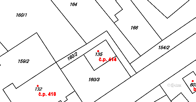Lipová 414 na parcele st. 135 v KÚ Lipová u Šluknova, Katastrální mapa