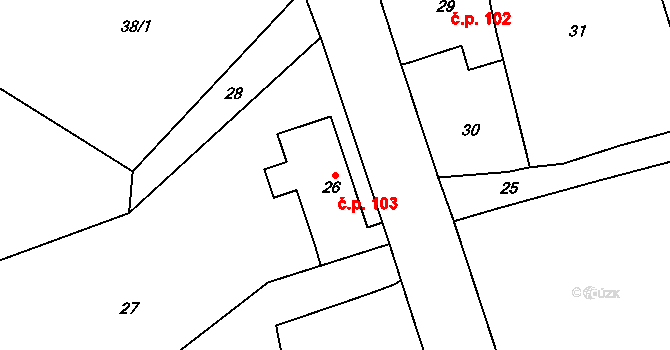 Černčice 103 na parcele st. 26 v KÚ Černčice, Katastrální mapa
