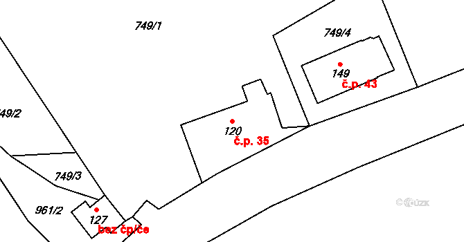 Slavíkov 35, Horní Radechová na parcele st. 120 v KÚ Slavíkov u Náchoda, Katastrální mapa