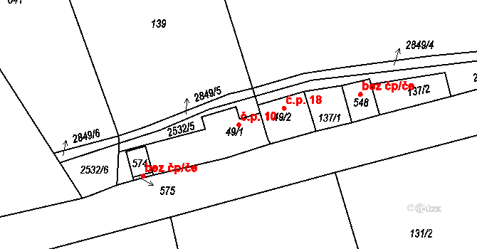Heřmánkovice 10 na parcele st. 49/1 v KÚ Heřmánkovice, Katastrální mapa