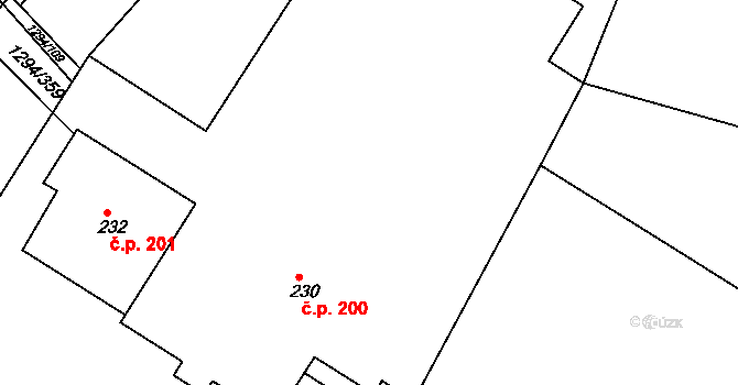 Dolní Roveň 200 na parcele st. 230 v KÚ Dolní Roveň, Katastrální mapa