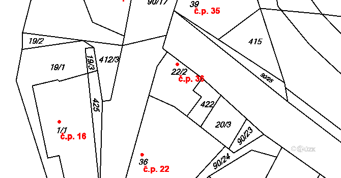 Kozašice 36, Jankovice na parcele st. 22/2 v KÚ Kozašice, Katastrální mapa