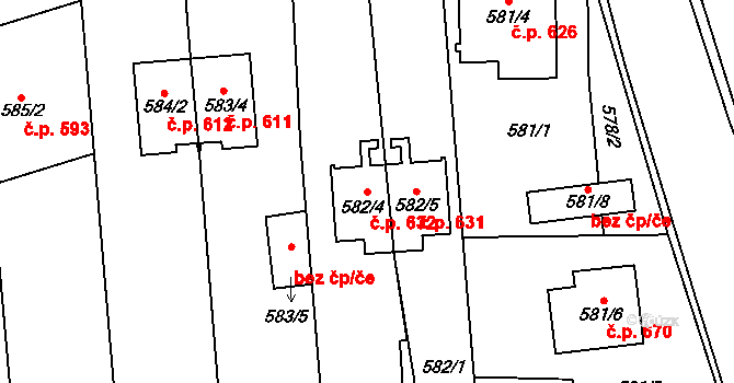 Vejprnice 632 na parcele st. 582/4 v KÚ Vejprnice, Katastrální mapa