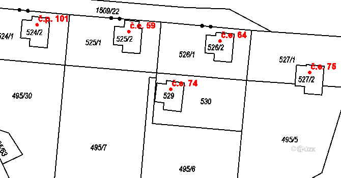 Sychotín 74, Kunštát na parcele st. 529 v KÚ Sychotín, Katastrální mapa