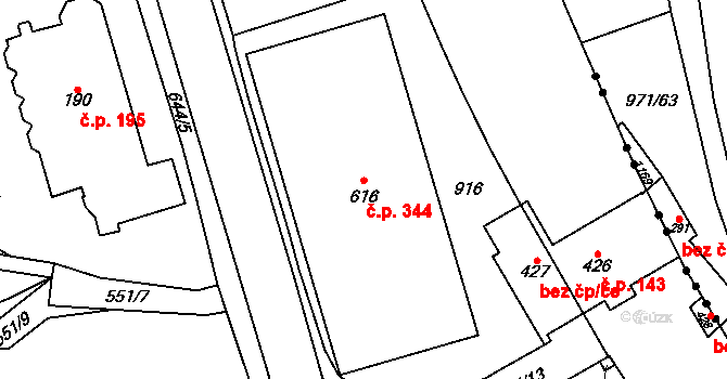 Pec pod Sněžkou 344 na parcele st. 616 v KÚ Pec pod Sněžkou, Katastrální mapa