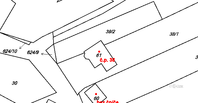 Branišov 38, Vyskytná na parcele st. 61 v KÚ Branišov pod Křemešníkem, Katastrální mapa