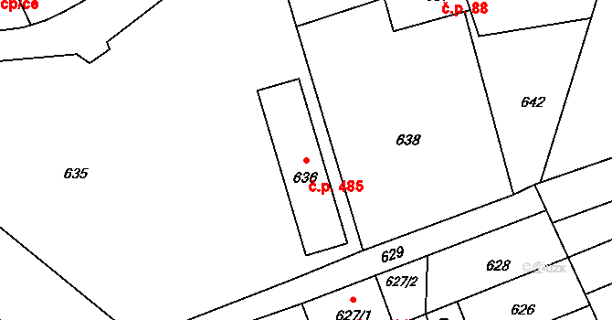 Rájec 485, Rájec-Jestřebí na parcele st. 636 v KÚ Rájec nad Svitavou, Katastrální mapa