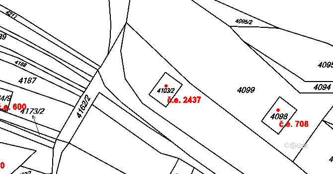 Bystrc 2437, Brno na parcele st. 4103/2 v KÚ Bystrc, Katastrální mapa