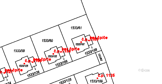 Řeporyje 1165, Praha na parcele st. 1533/167 v KÚ Řeporyje, Katastrální mapa