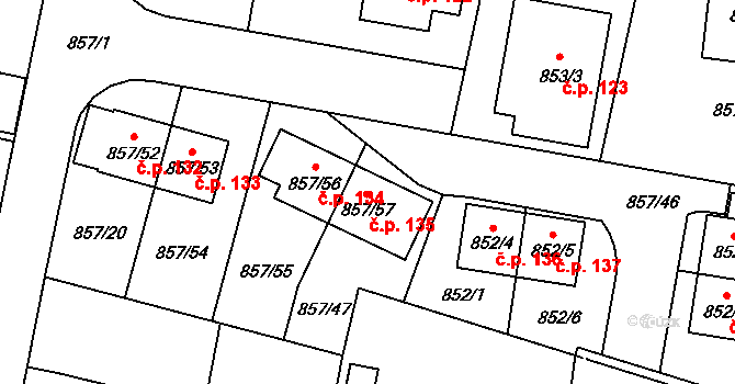 Větrovy 135, Tábor na parcele st. 857/57 v KÚ Horky u Tábora, Katastrální mapa