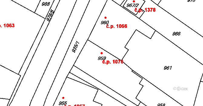 Mohelnice 1076 na parcele st. 959 v KÚ Mohelnice, Katastrální mapa