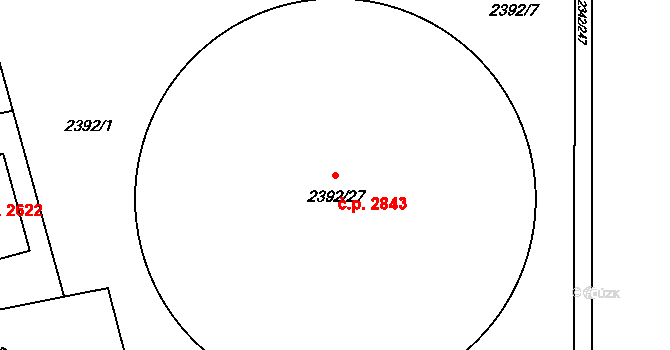 Stodůlky 2843, Praha na parcele st. 2392/27 v KÚ Stodůlky, Katastrální mapa