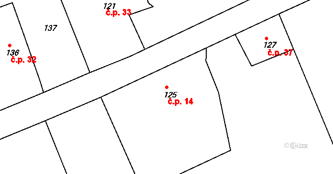 Prchalov 14, Příbor na parcele st. 125 v KÚ Prchalov, Katastrální mapa