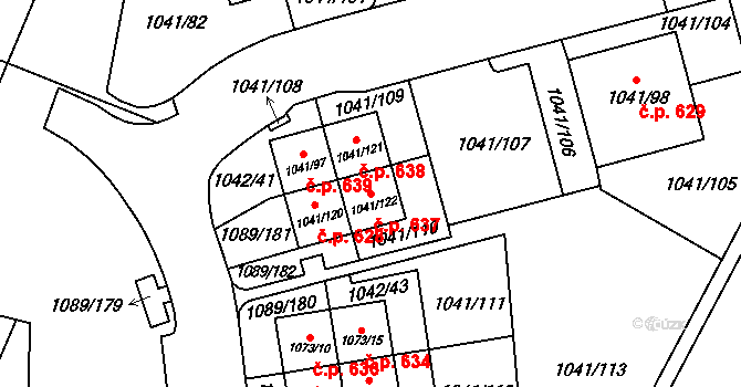 Křimice 637, Plzeň na parcele st. 1041/122 v KÚ Křimice, Katastrální mapa
