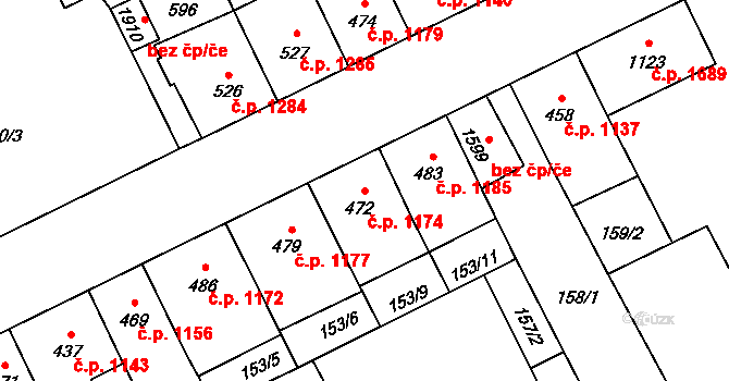 Nový Jičín 1174 na parcele st. 472 v KÚ Nový Jičín-Dolní Předměstí, Katastrální mapa