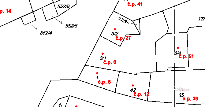 Hrbov 6, Lhenice na parcele st. 3/1 v KÚ Hrbov u Lhenic, Katastrální mapa