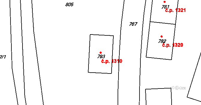 Příbor 1310 na parcele st. 793 v KÚ Příbor, Katastrální mapa