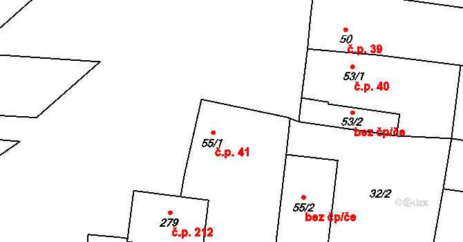 Kolešovice 41 na parcele st. 55/1 v KÚ Kolešovice, Katastrální mapa