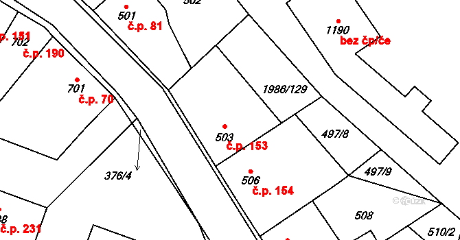 Rynholec 153 na parcele st. 503/1 v KÚ Rynholec, Katastrální mapa