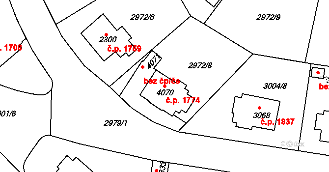 Rakovník II 1774, Rakovník na parcele st. 4070 v KÚ Rakovník, Katastrální mapa