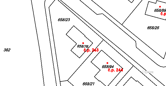 Medlov 243 na parcele st. 658/76 v KÚ Medlov, Katastrální mapa