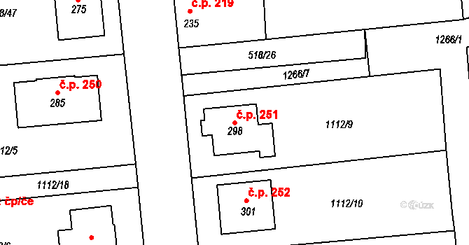 Líšťany 251 na parcele st. 298 v KÚ Líšťany u Cítolib, Katastrální mapa