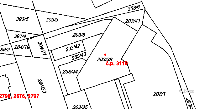 Královo Pole 3119, Brno na parcele st. 203/39 v KÚ Královo Pole, Katastrální mapa