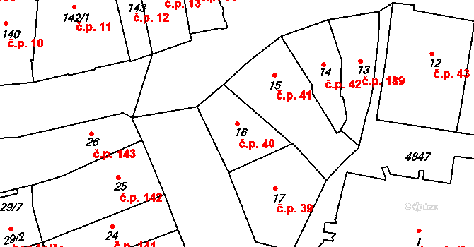 Louny 40 na parcele st. 16 v KÚ Louny, Katastrální mapa