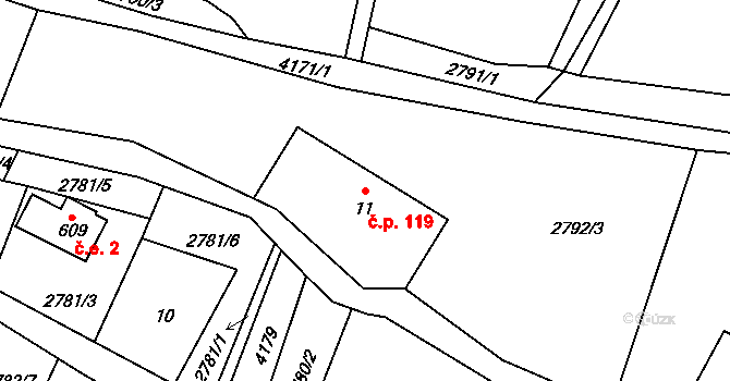 Libouchec 119 na parcele st. 11 v KÚ Libouchec, Katastrální mapa