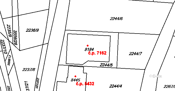 Zlín 7162 na parcele st. 9184 v KÚ Zlín, Katastrální mapa