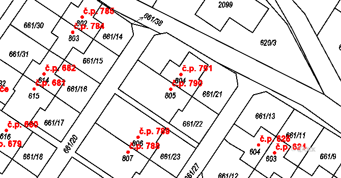 Červený Kostelec 790 na parcele st. 805 v KÚ Červený Kostelec, Katastrální mapa