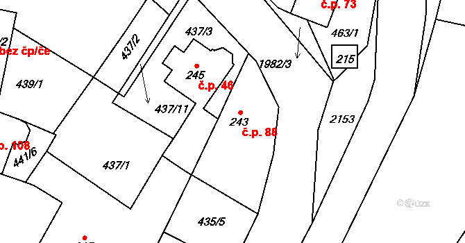 Skuhrov nad Bělou 88 na parcele st. 243 v KÚ Skuhrov nad Bělou, Katastrální mapa
