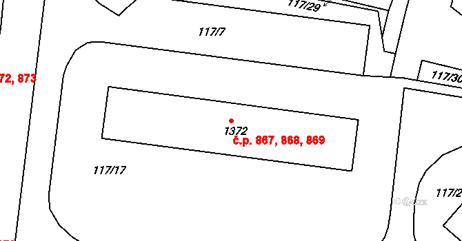 Vamberk 867,868,869 na parcele st. 1372 v KÚ Vamberk, Katastrální mapa