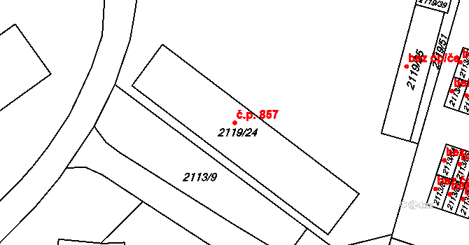 Dobruška 857 na parcele st. 2119/24 v KÚ Dobruška, Katastrální mapa