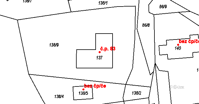 Milhostov 83 na parcele st. 137 v KÚ Milhostov, Katastrální mapa