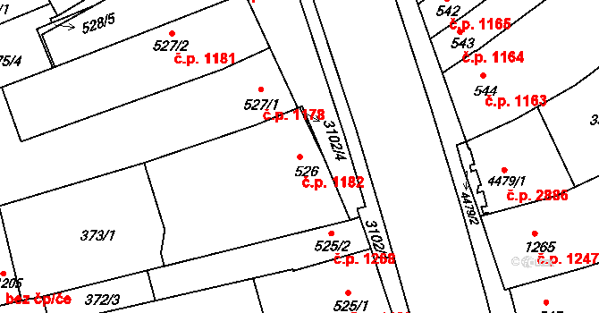Kroměříž 1182 na parcele st. 526 v KÚ Kroměříž, Katastrální mapa