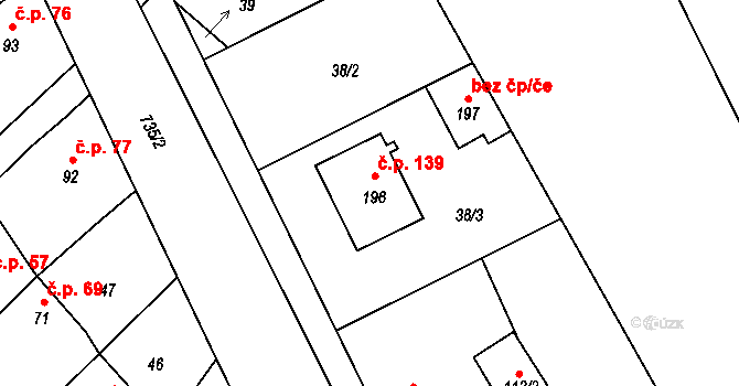 Hluchov 139 na parcele st. 196 v KÚ Hluchov, Katastrální mapa