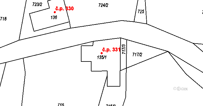 Malé Hradisko 331 na parcele st. 135/1 v KÚ Malé Hradisko, Katastrální mapa