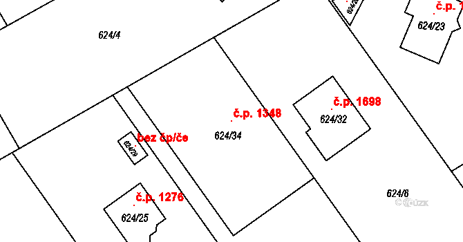 Ráj 1348, Karviná na parcele st. 624/34 v KÚ Ráj, Katastrální mapa
