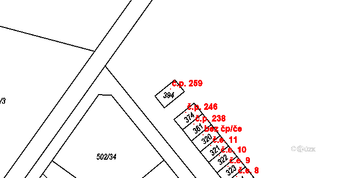 Vlkoš 259 na parcele st. 394 v KÚ Vlkoš u Přerova, Katastrální mapa