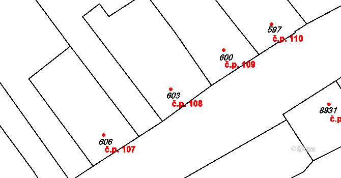 Oleksovice 108 na parcele st. 603 v KÚ Oleksovice, Katastrální mapa