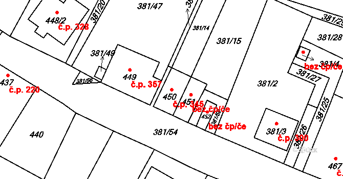 Šanov 345 na parcele st. 450 v KÚ Šanov nad Jevišovkou, Katastrální mapa
