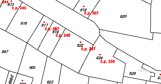 Troubky 267 na parcele st. 622 v KÚ Troubky nad Bečvou, Katastrální mapa