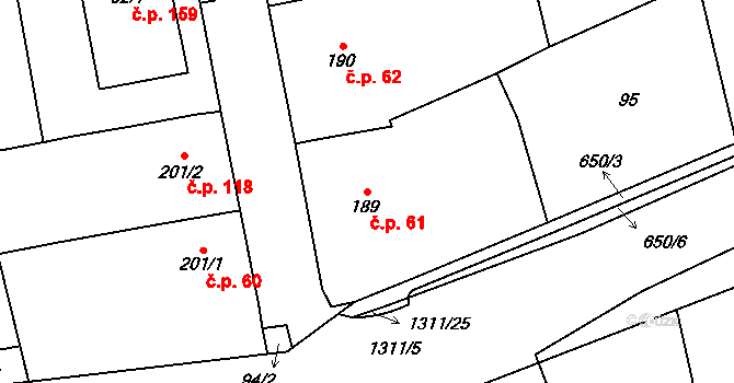 Přerov VIII-Henčlov 61, Přerov na parcele st. 189 v KÚ Henčlov, Katastrální mapa