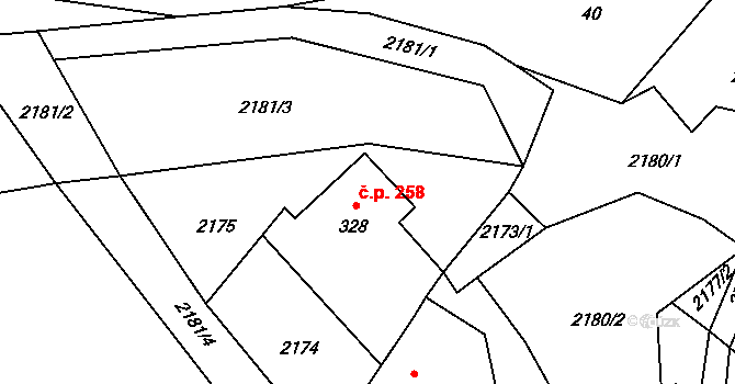 Valkeřice 258 na parcele st. 328 v KÚ Valkeřice, Katastrální mapa