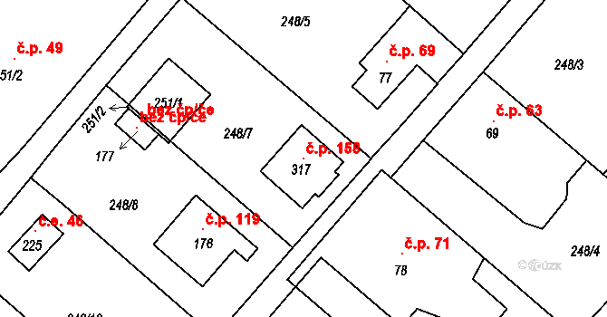 Sudoměřice u Tábora 158 na parcele st. 317 v KÚ Sudoměřice u Tábora, Katastrální mapa